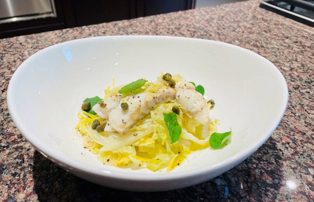 Taste of the County Caper and Lemon Pepper Cod with Savoury Cabbage