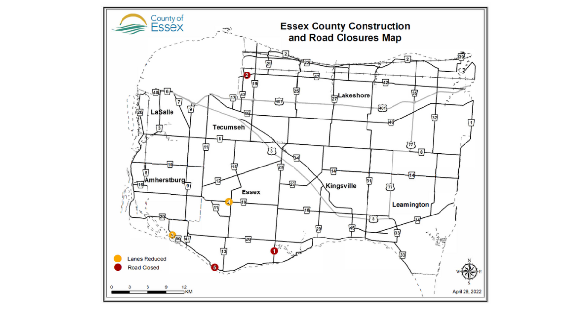 Essex County Construction and Road Closures Update as of April 29, 2022