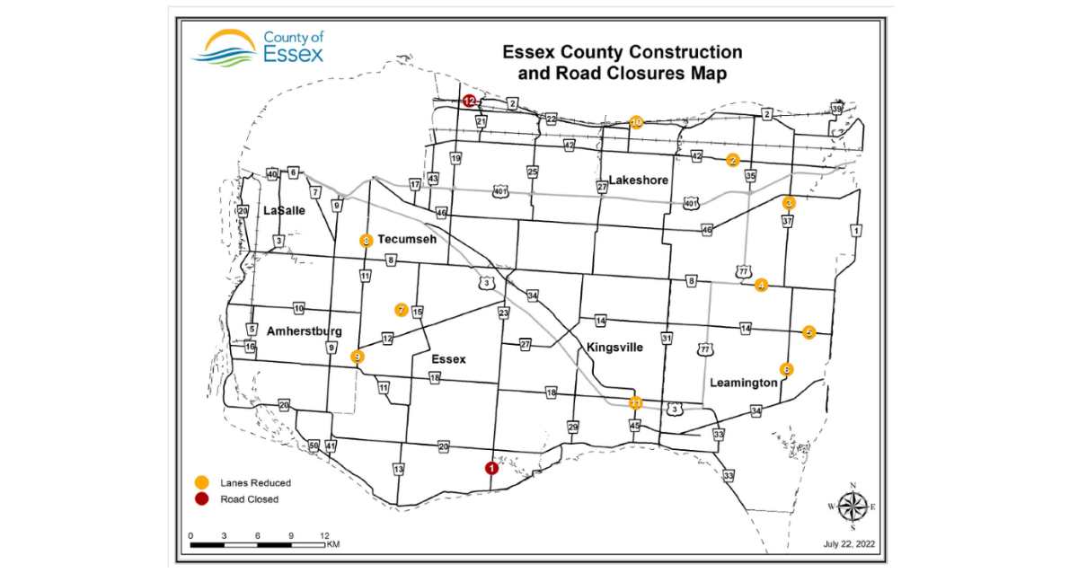 Essex County Construction and Road Closures Update July 22, 2022