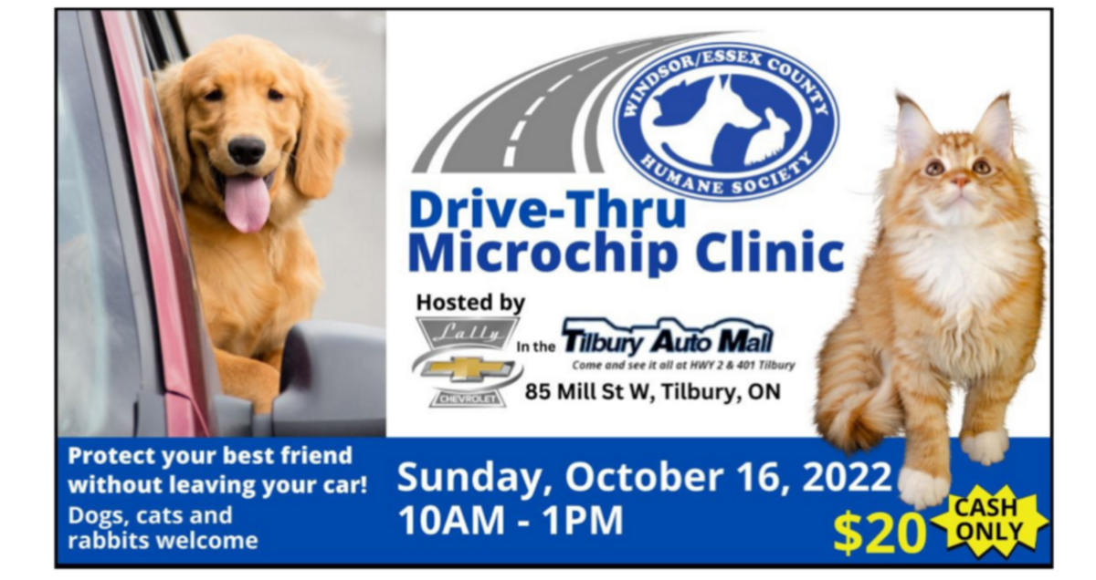 Humane Society Offering Tilbury Drivethru Microchip Clinic Oct. 16