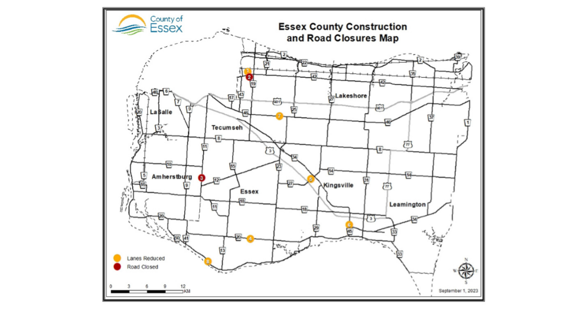 Essex County Construction and Road Closures Update — Sept. 1, 2023